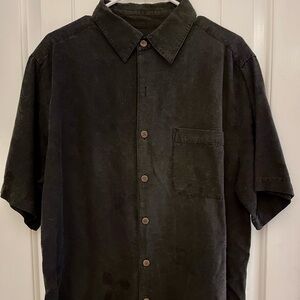 Caribbean Joe Camp Shirt Silk Black Jacquard Floral Geometric Pattern